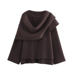 Women Asymmetric Scarf Short Knitted Jacket | Thick