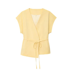 Women Sleeveless V-Neck Top With Belt Straight Pants Set | Top Trouser Suit | 2 Piece Set