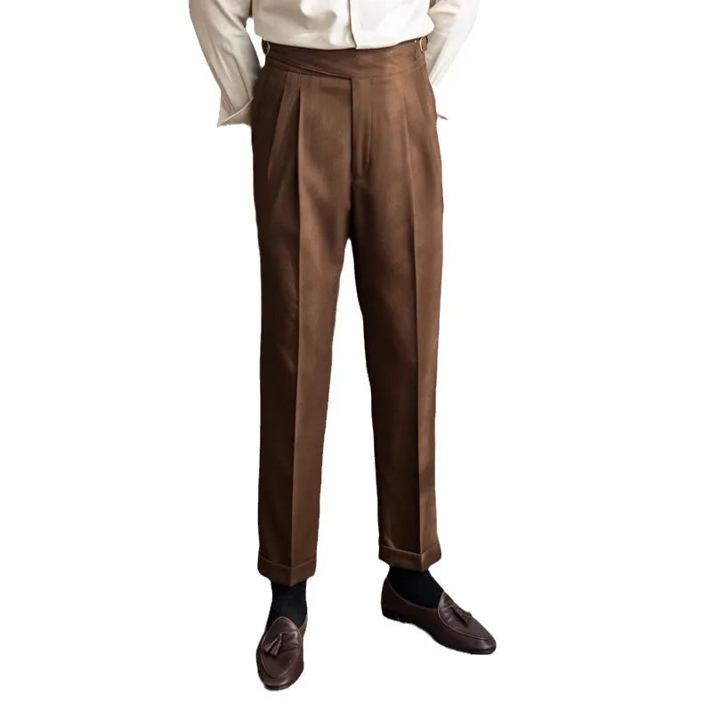 Men Vintage British Style Suit Pants | High Waisted Straight Pants | Smart Casual High Waist | Adjustable Pants Beige / 32 Men Vintage British Style Suit Pants | High Waisted Straight Pants | Smart Casual High Waist | Adjustable Pants Beige / 32