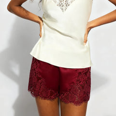 Women Satin Lace Trim Shorts | Boxer Shorts | Loungewear | Silk