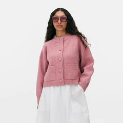 Women Knitted Sweater | Round Neck | Long Sleeve Sweater | Single Breasted