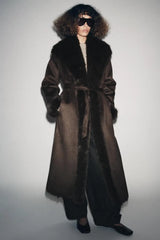 Women Winter Long Coat | Fur Collar | Belted | Mid-Length