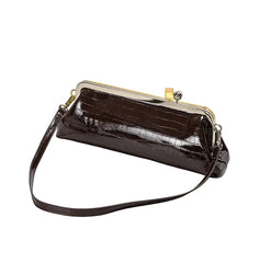 Women Leather Kiss Lock Bag | Long Clutch Bag | Luxury Shoulder Bag | Elegant Party Purse | Underarm Bag