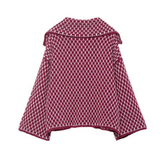 Women Oversized Knitted Jacket | Large Collar | Street Style | Geometric Pattern