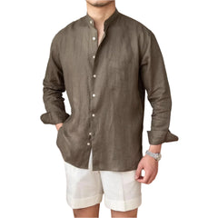 Men Breathable Pure Linen Long Sleeve Business Shirt | Vacation Shirt | Summer Lightweight Shirt