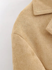 Women Suede Fur Collar Coat | Long Sleeve | V-Neck | Warm | Slim Fit Jacket | Winter | Party | Streetwear