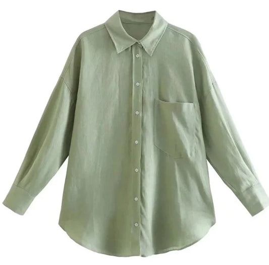 Women Vintage Oversized Linen Button Up Shirt | Chic Long Sleeves Blouse Top