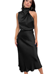 Women Satin Long Dress | Silk Sleeveless Evening Dress | Party Dress