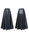 Women Black Long Leather Skirt | High Waisted Leather Skirt