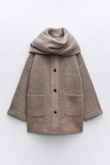 Women Winter Loose Knitted Coat with Scarf | Straight Cut | Long Sleeves | Warm Cardigan