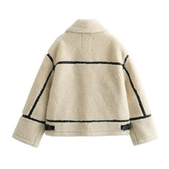 Women White Sherpa Fleece Jacket | Motorcycle Jacket Coat