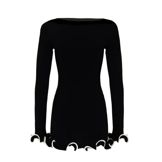 Women Color Contrast Knitted Mini Dress | Long Sleeves Party Dress