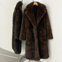 Women Long Fur Coat | Long Jacket | European Style | Lapel Fur Coat | Loose | Winter Coat | Long Coat