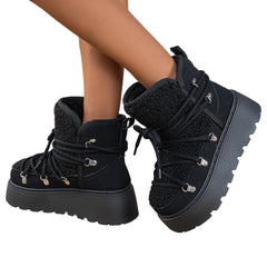 Women Winter Thick-Soled Cross-Tie Snow Boots | Mid-Length Warm Boots