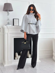 Women Batwing Sleeve Coat | Waist Cinching Poncho | Thick | Warm | Single Buckle