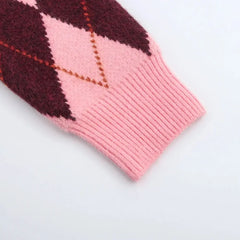 Women Argyle Cardigan | Casual | Knitted | Elegant Sweater | Long Sleeve | Knitwear