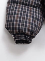 Women Plaid Puffer Jacket | Stand-Collar | Padded | Warm | Check | Parkas Jacket