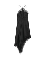 Women Lace Spliced Sling Dress | Sleeveless | Backless | Asymmetrical | Holiday | Party Wear