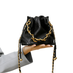 Women Leather Drawstring Bucket Bag | Quilted Crossbody Bag