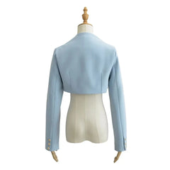 Women V-Neck Open Stitching Cropped Full Sleeve Blazer | Short Outerwear Suit
