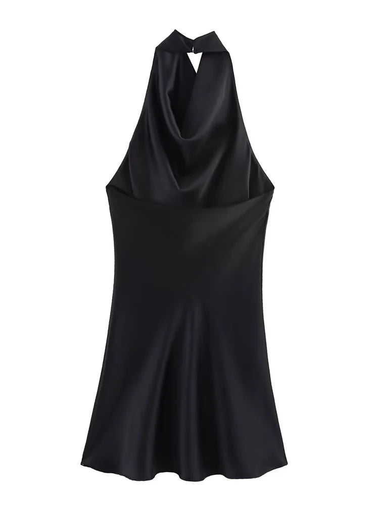 Women Satin Backless Halter Dress | Summer | Short Party Dress | Sleev Paris Republica Women Satin Backless Halter Dress | Summer | Short Party Dress | Sleev Paris Republica