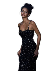 Women Summer Polka Dot Black Dress | Spaghetti Strap | Elegant | Maxi Bodycon | Vestidos
