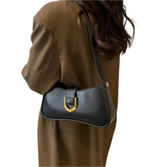 Women Leather Saddle Buckle Shoulder Bag