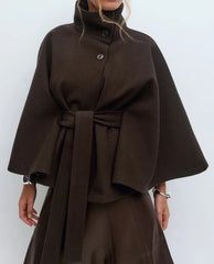 Women Trench cape Coat | Stand Collar Windbreaker | Cape Long Sleeve | Batwing Sleeves | Autumn
