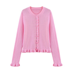Women Knit Cardigan | Petal Sleeve Sweater | Autumn | Button Down Sweater