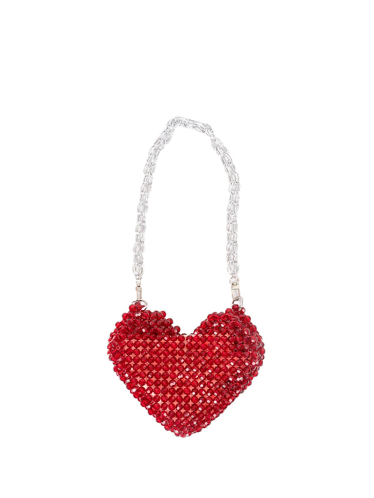 Women Handcrafted Beaded Shoulder Bag | Heart Shape | Clutch | Party Bag