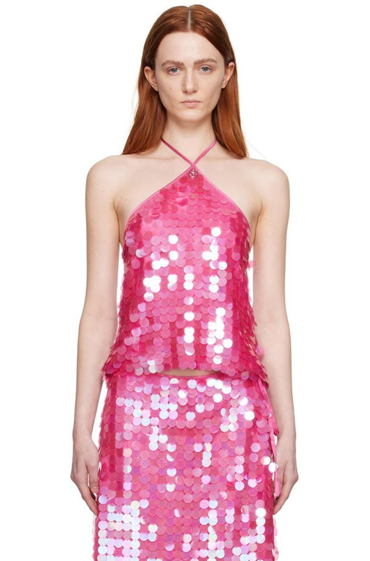 Women Sequin Halter Top | Tank Top | Glitter Tie-Up Vest | Backless Cami Top | Party