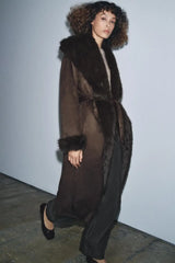Women Winter Long Coat | Fur Collar | Belted | Mid-Length