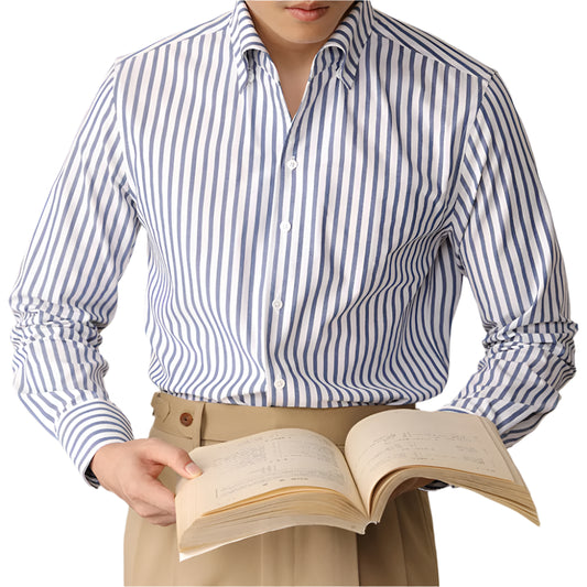 Men Striped Cotton Dress Shirt | Long Sleeve | Cotton Blend | Office Shirt | Tuxedo Striped Shirt