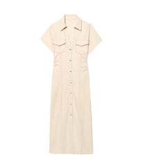 Women Denim Midi Dress | Ruched Waist | Fitted Dress