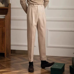 Men Classic Italian Naples Style Pants | Suit Pants | High Waisted | Straight Fit | Formal Business Pants | Thick Trousers