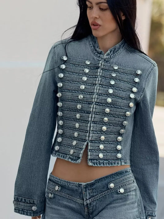 Women Napoleon Coat | Full Sleeves | Spring Jacket | Military Blazer | Denim Jacket