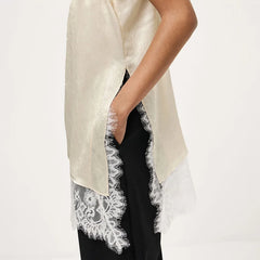 Women Elegant Satin Spaghetti Strap Camisole | Lace Split Vest | Casual Silk Top | Summer