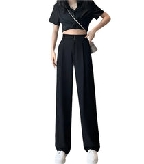 Women Basic Cotton Wide Trousers | Minimalist Loose Casual Office Pants