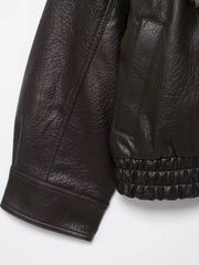 Women Winter Loose Leather Fur Jacket | Big Fur Collar | Casual Coat | Double Breasted