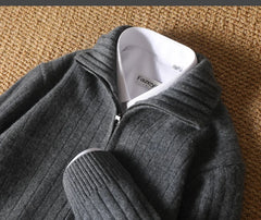 Men Merino Wool Stand-Up Collar Cardigan | Business Casual | Warm Zipper Jacket