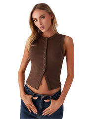 Women Button Down Tank Top | Summer Vest Top | Ribbed