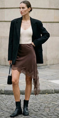 Women Lace Hem Asymmetrical Mini Skirt | Vintage | High Waist