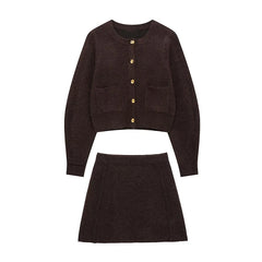 Women Sweater Top and Skirt Set | Flare Sleeve Cardigan | Winter Skirt | Two Piece Set