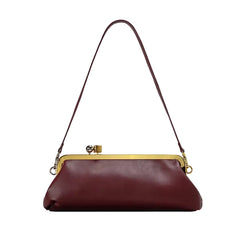 Women Leather Kiss Lock Bag | Long Clutch Bag | Luxury Shoulder Bag | Elegant Party Purse | Underarm Bag