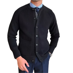 Men Wool Buttoned Crew Neck Sweater | Long Sleeve Casual Knitted Cardigan