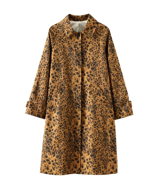 Women Leopard Print Long Coat | Single Breasted Trench Coat
