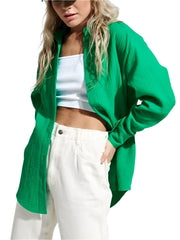 Women Long Sleeves Cotton Button Down Shirt | Solid Office Loose Crepe Shirt