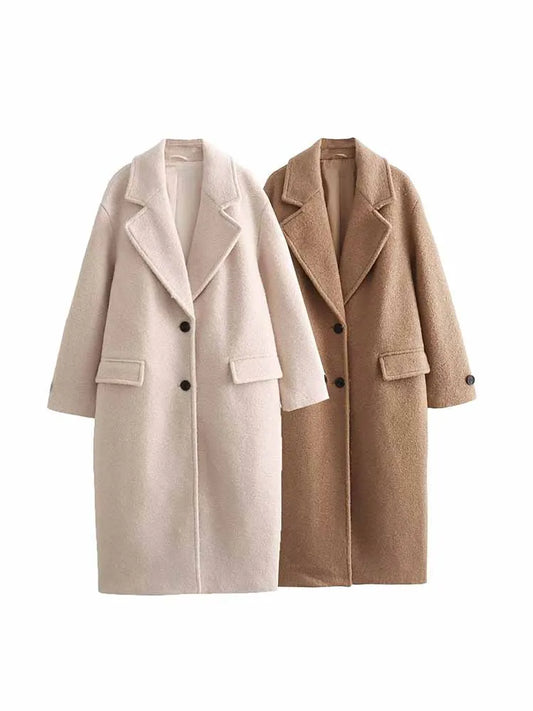 Women Long Coat | Loose Long-Sleeved Bouclé Coat