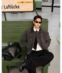 Men Suede Jacket | Loose Collar | Airplane Buckle
