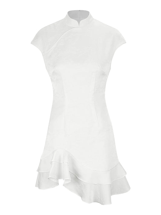Women Ruffled Elegant Party Dress | Short Sleeve | Patchwork | Slim Fit | Summer | Mini Dress